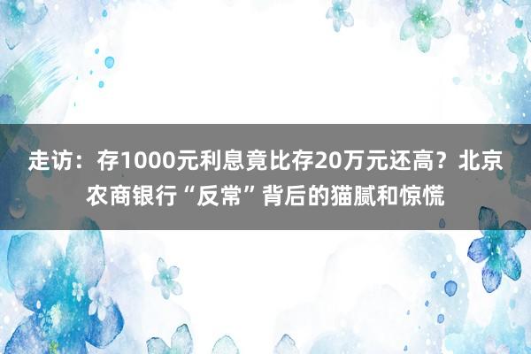 走访：存1000元利息竟比存20万元还高？北京农商银行“反常”背后的猫腻和惊慌