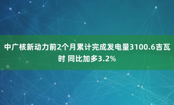 中广核新动力前2个月累计完成发电量3100.6吉瓦时 同比加多3.2%