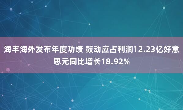 海丰海外发布年度功绩 鼓动应占利润12.23亿好意思元同比增长18.92%