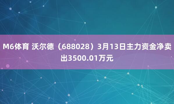 M6体育 沃尔德（688028）3月13日主力资金净卖出3500.01万元