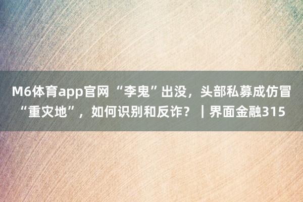 M6体育app官网 “李鬼”出没，头部私募成仿冒“重灾地”，如何识别和反诈？｜界面金融315