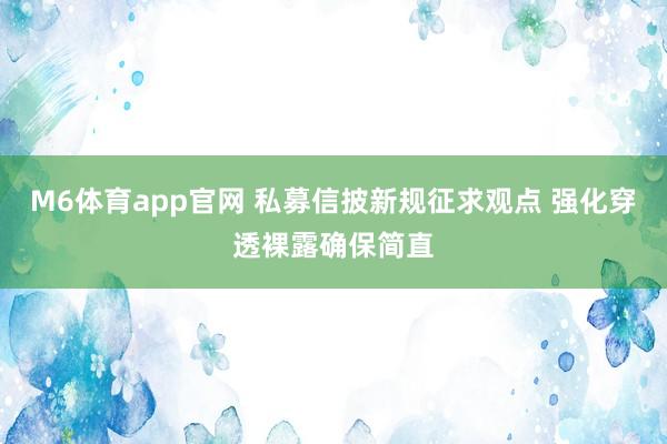 M6体育app官网 私募信披新规征求观点 强化穿透裸露确保简直