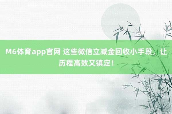 M6体育app官网 这些微信立减金回收小手段，让历程高效又镇定！