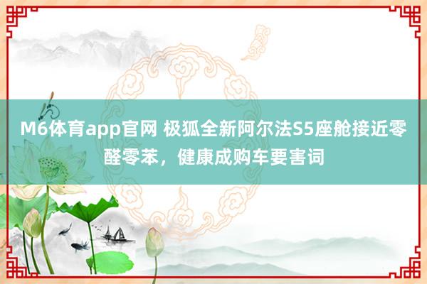 M6体育app官网 极狐全新阿尔法S5座舱接近零醛零苯，健康成购车要害词