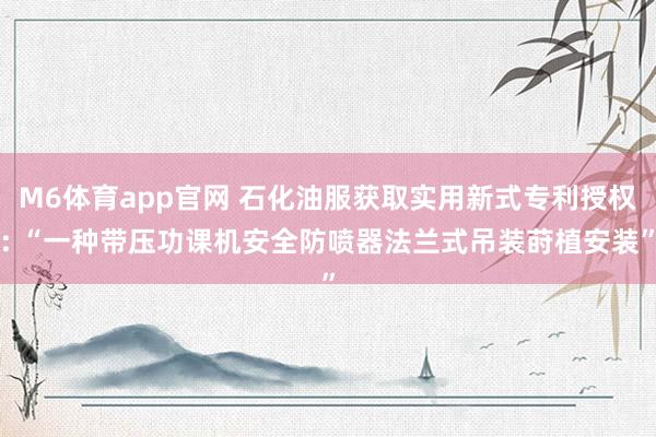 M6体育app官网 石化油服获取实用新式专利授权: “一种带压功课机安全防喷器法兰式吊装莳植安装”