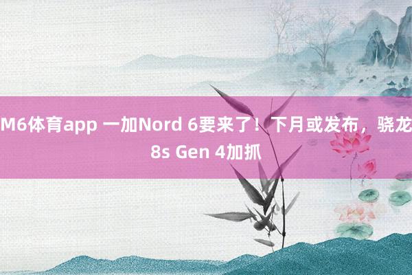 M6体育app 一加Nord 6要来了！下月或发布，骁龙8s Gen 4加抓
