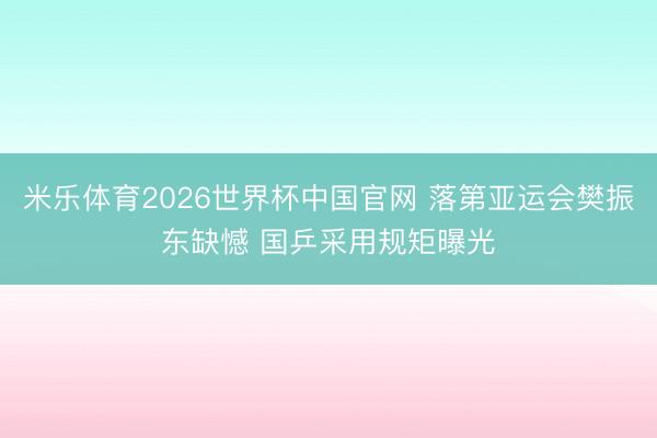 米乐体育2026世界杯中国官网 落第亚运会樊振东缺憾 国乒采用规矩曝光