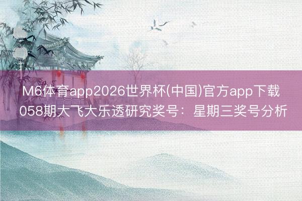M6体育app2026世界杯(中国)官方app下载 058期大飞
