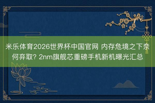 米乐体育2026世界杯中国官网 内存危境之下奈何弃取? 2nm旗舰芯重磅手机新机曝光汇总